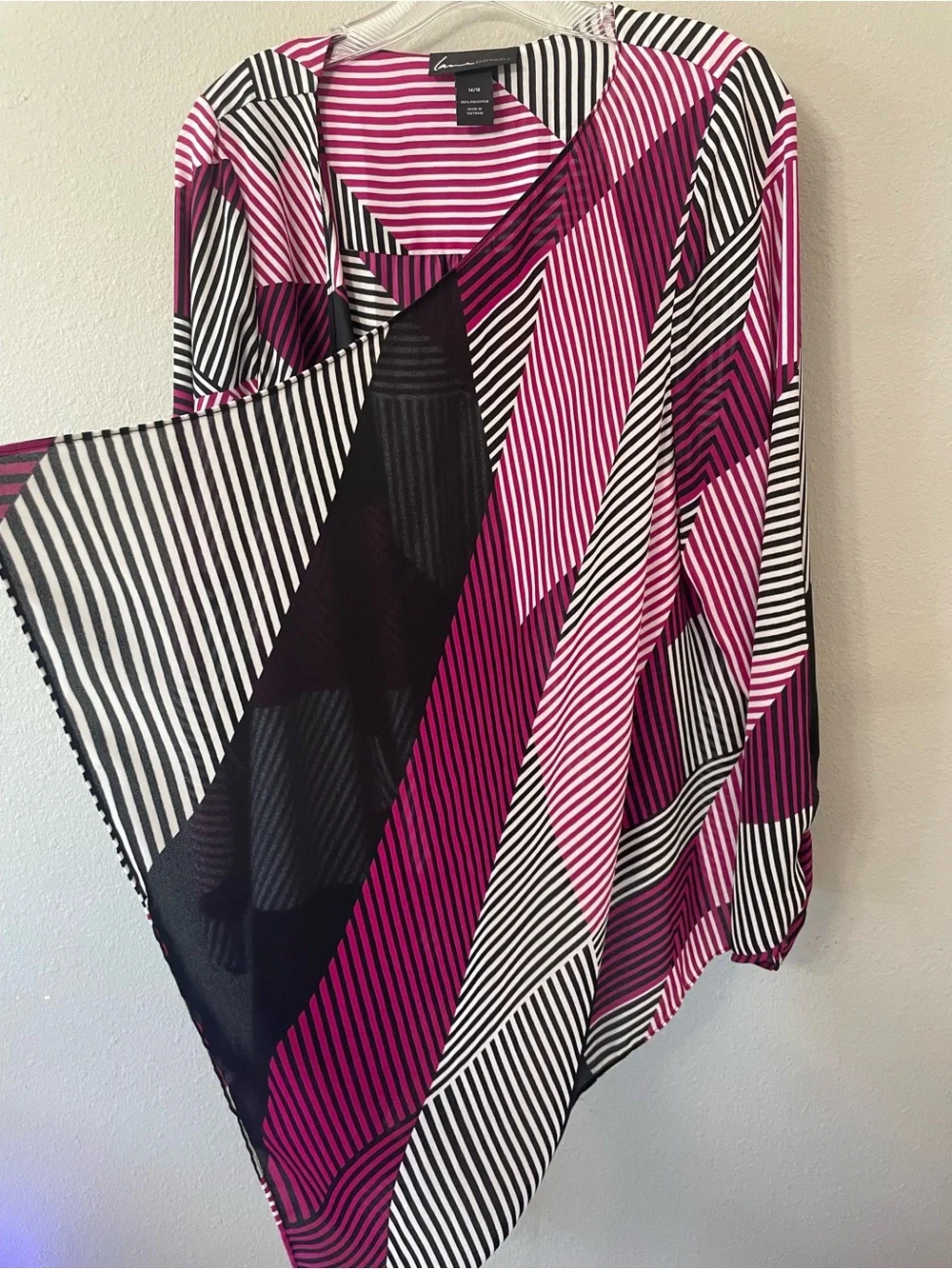 Lane Bryant Magenta, Black & White Striped Light weight Kimono